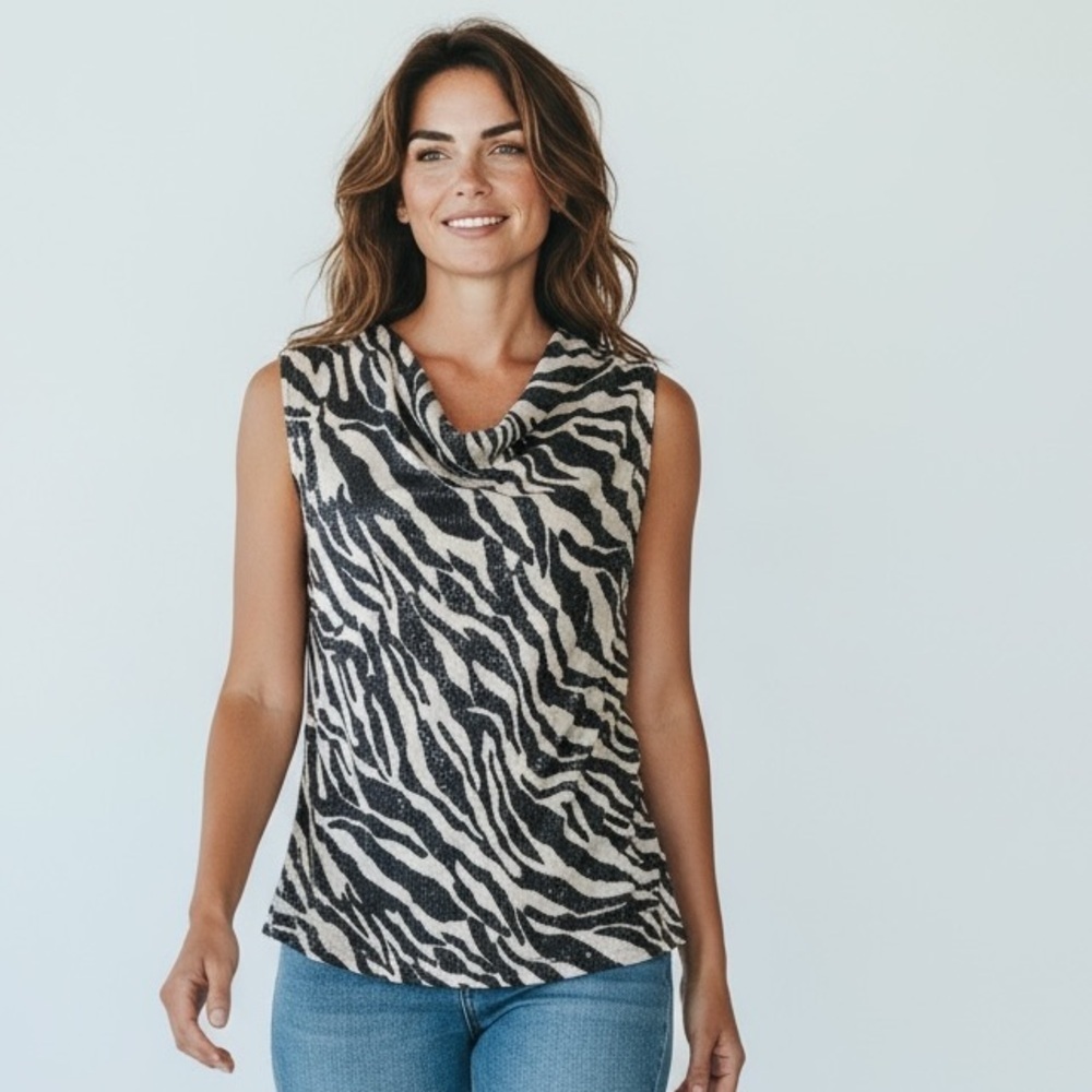 Misook ladies, large sleeveless cow neck sequin top very good condition large